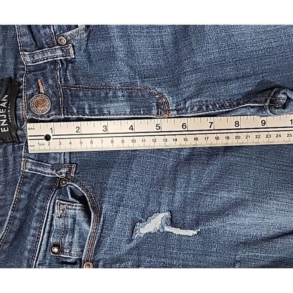 Enjean Raw Hem Crop Distress Jeans Womens Size 3 Jr Stretch Dark Wash Skinny - Picture 9 of 15